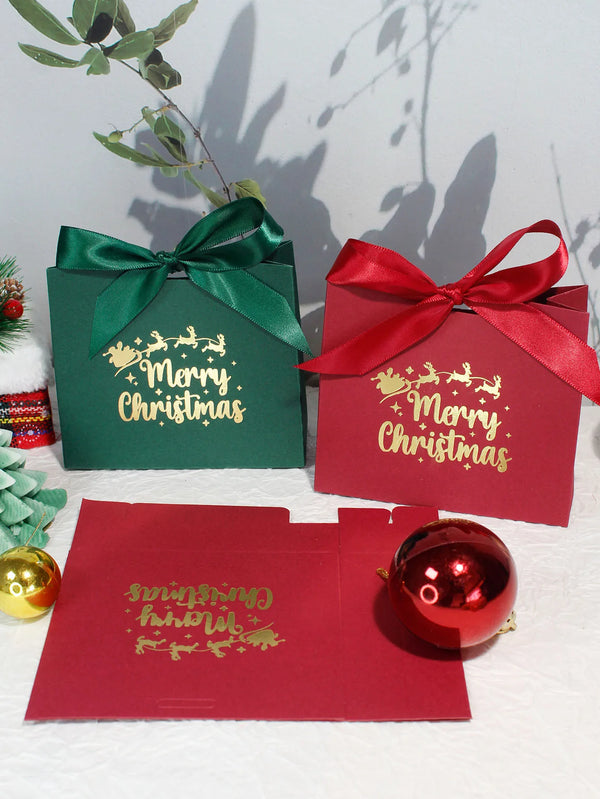 5/10pcs Merry Christmas Paper Box Santa Claus Green/Red Biscuit Candy Package Supplies Party Child Favors Gift Boxes