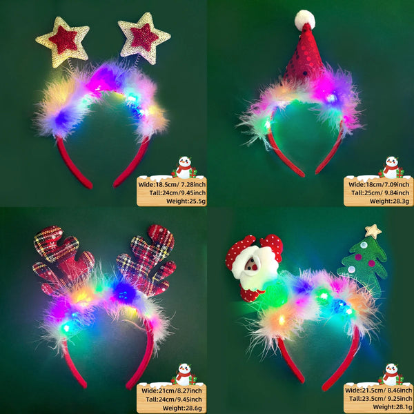 2023 Led Christmas Antler Headband Reindeer Light Up Headband Hair Hoop Children Party Costume Decoration