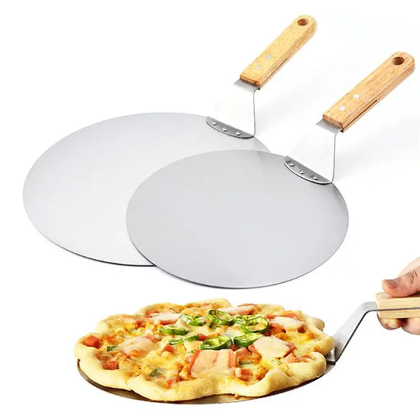 Pizza Peel Round Stainless Steel Non-stick Pizza Paddle Spatula With Oak Wooden Handle Pizza Shovel Pastry Tools Accessories